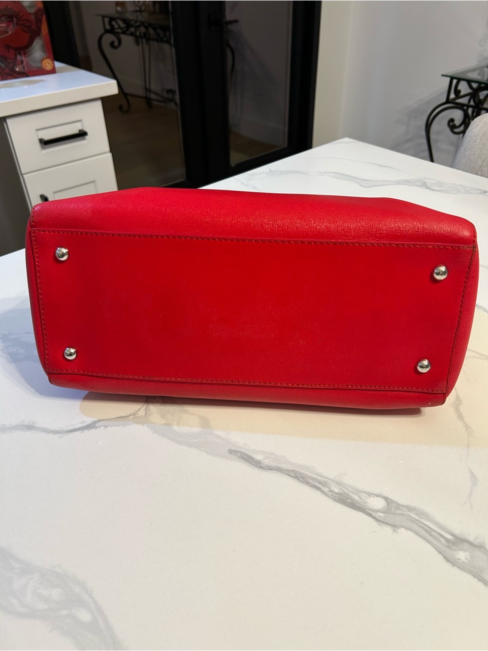 Furla Elena Satchel Saffiano Bright Red Leather Dome Satchel Top Handles READ - Picture 7 of 16